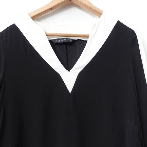 Zara Top Women Size XS V Neck Blouse Colorblock Contrast Grunge Black White Y2K - Picture 3 of 9